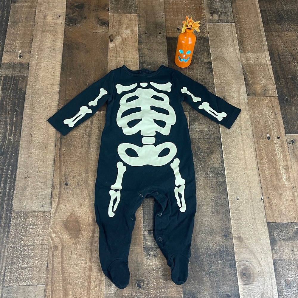 Carter's "Glow in the Dark" Skeleton Black Long Sleeve One Piece Footie